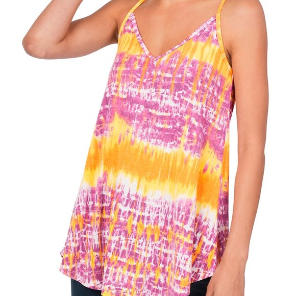 NWT ZENANA PRINT FRONT & BACK REVERSIBLE SPAGHETTI CAMI - Picture 1 of 2